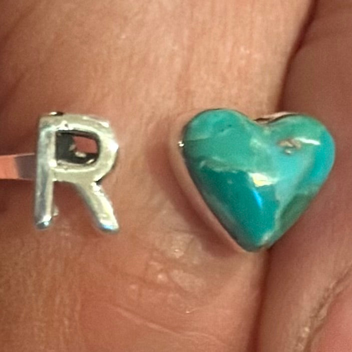 Sterling Silver Turquoise Initial Ring