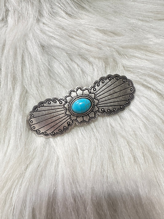 Burnished Silver & Turquoise Stone Hair Clip