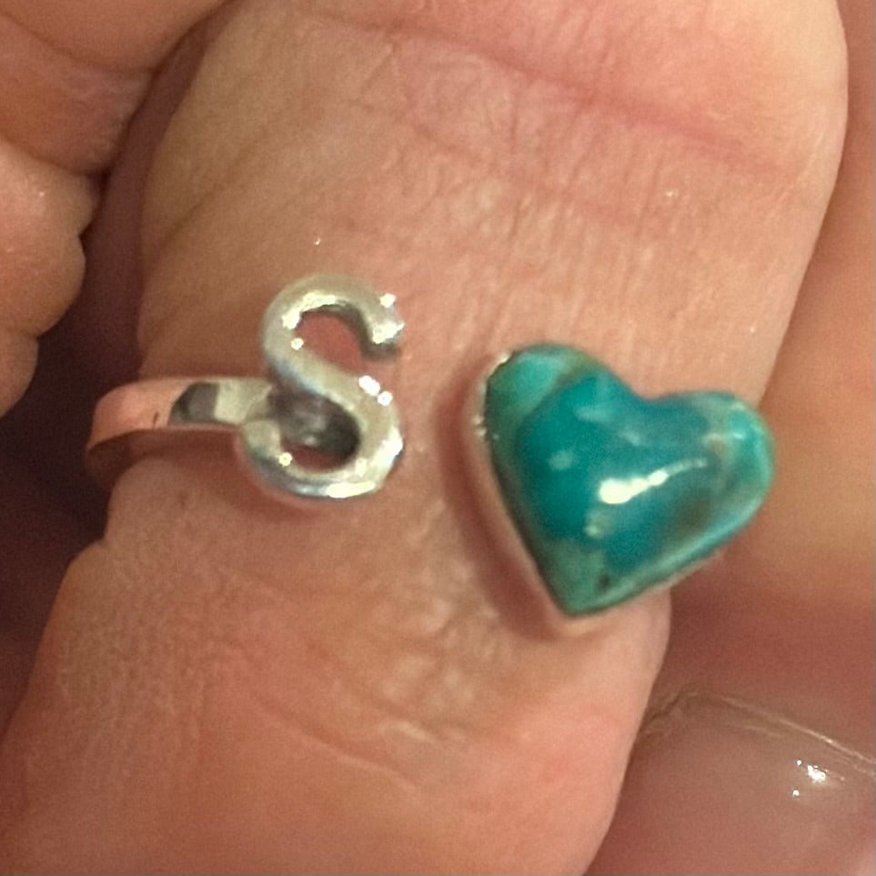 Sterling Silver Turquoise Initial Ring