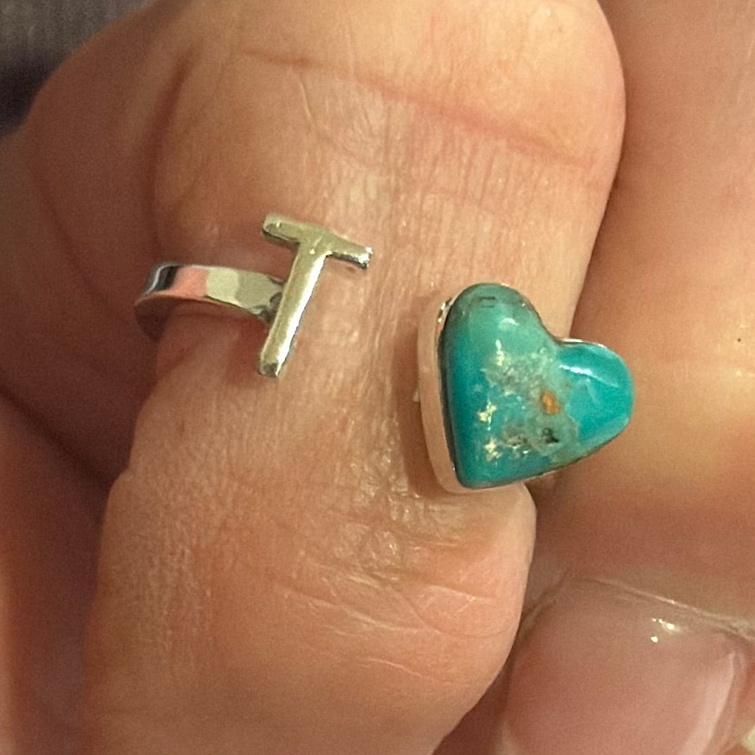 Sterling Silver Turquoise Initial Ring