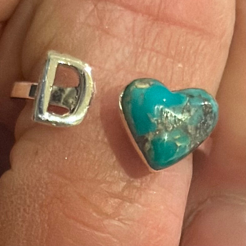 Sterling Silver Turquoise Initial Ring