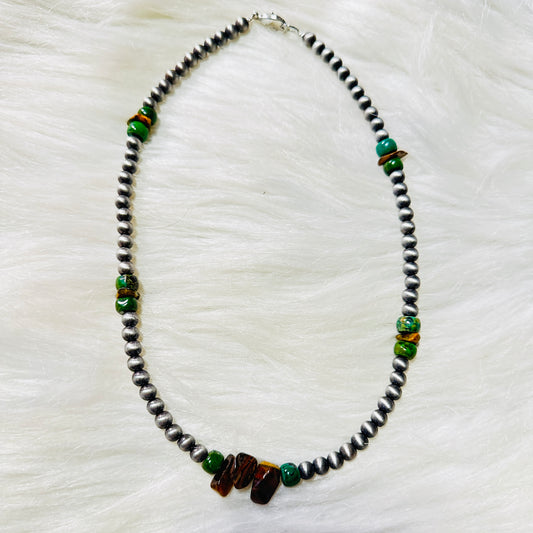 Pewter Pearl with Green & Natural Stone Choker