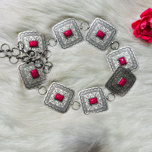 Square Concho & Hot Pink Stone Belt