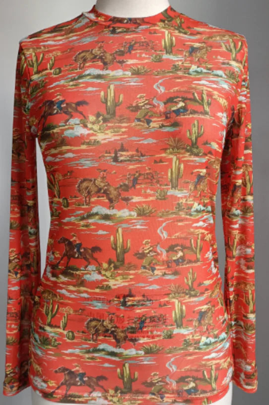Red Western Mesh Top