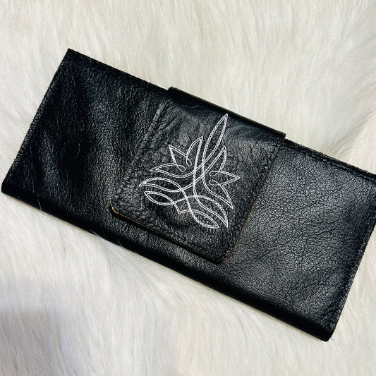 Black Boot Stitch Leather Wallet