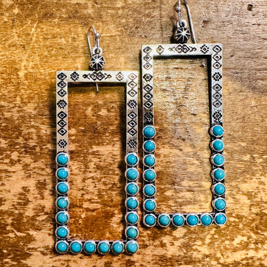 Turquoise & Stamped Rectangle Earrings