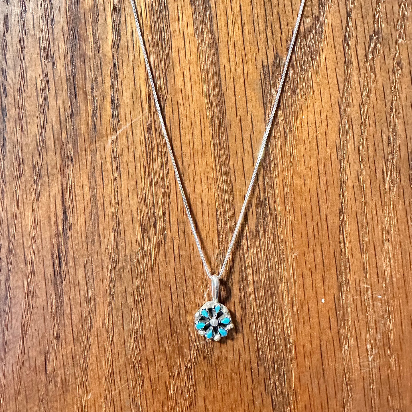 18" Sterling & Turquoise Flower Pendant Necklace