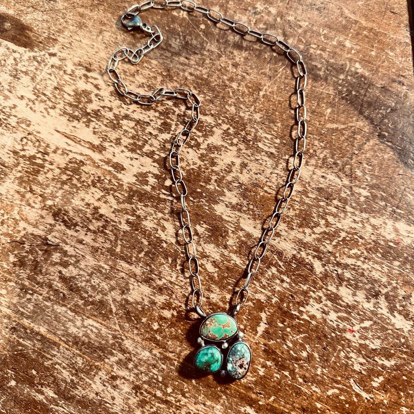 Sterling 19" Sonora Turquoise Triple Cluster Necklace