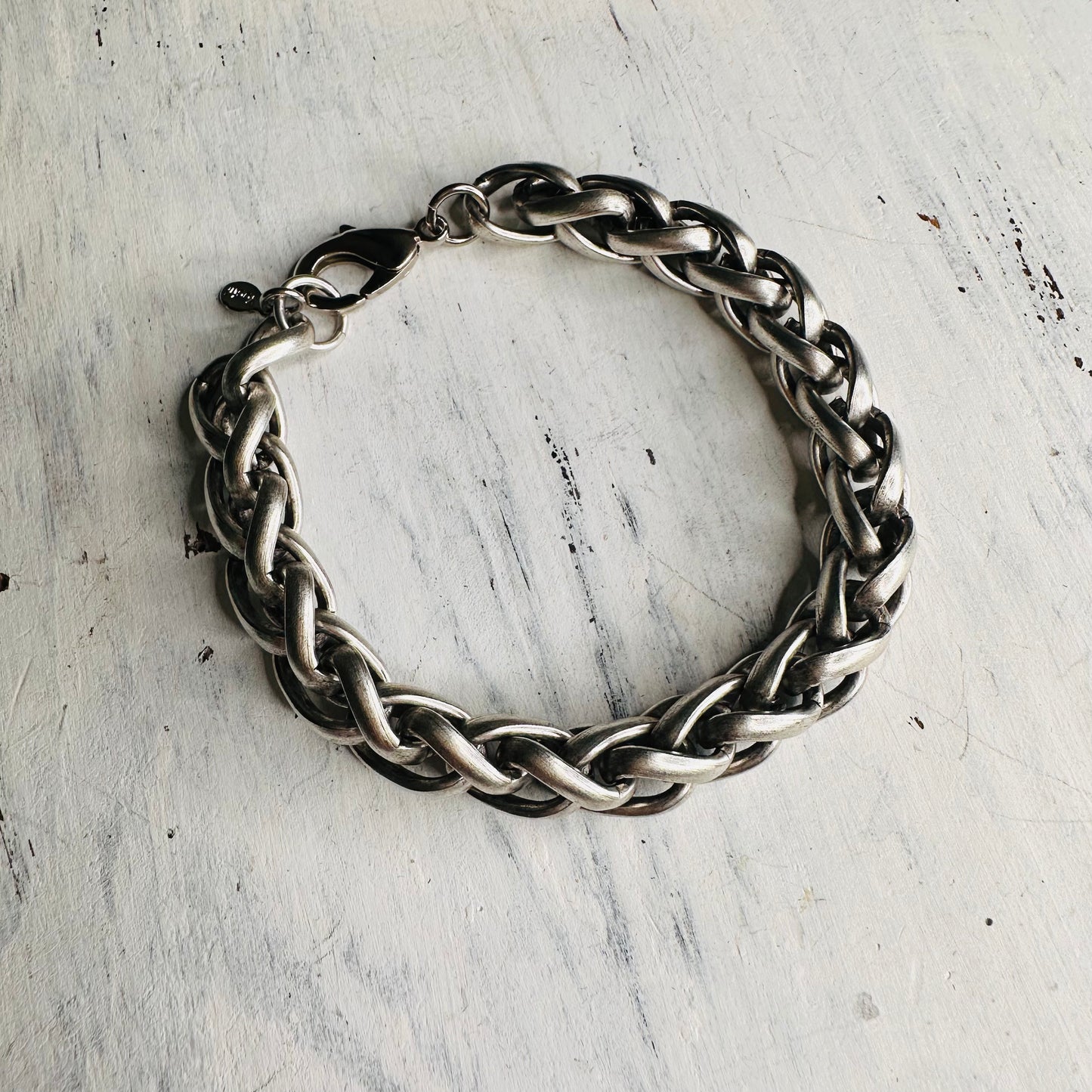 Yochi NY Chunky Silver Braided Chain Bracelet
