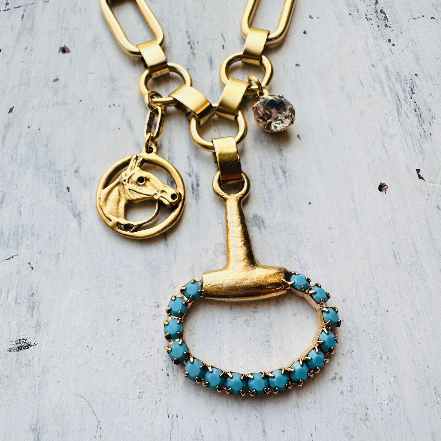 Yochi NY Gold Chunky Chain Turquoise Bit & Charm Necklace