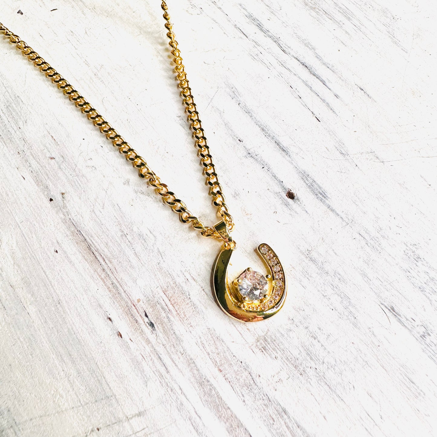 Yochi NY Gold Horseshoe & Rhinestone Necklace