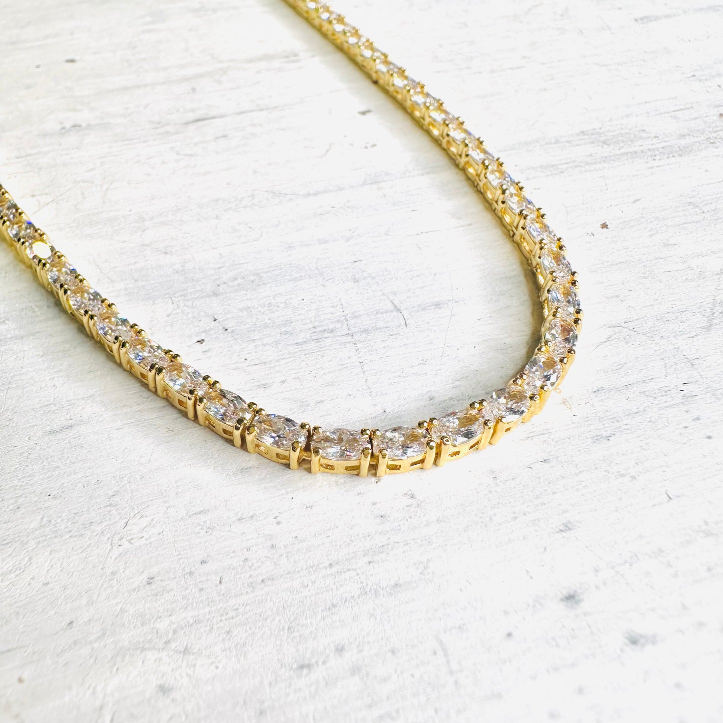 Gold Plated Oval Rhinestone Tennis Necklace