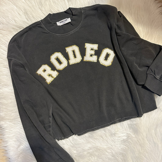 Charcoal Rodeo Chenille Letter Crop Sweatshirt