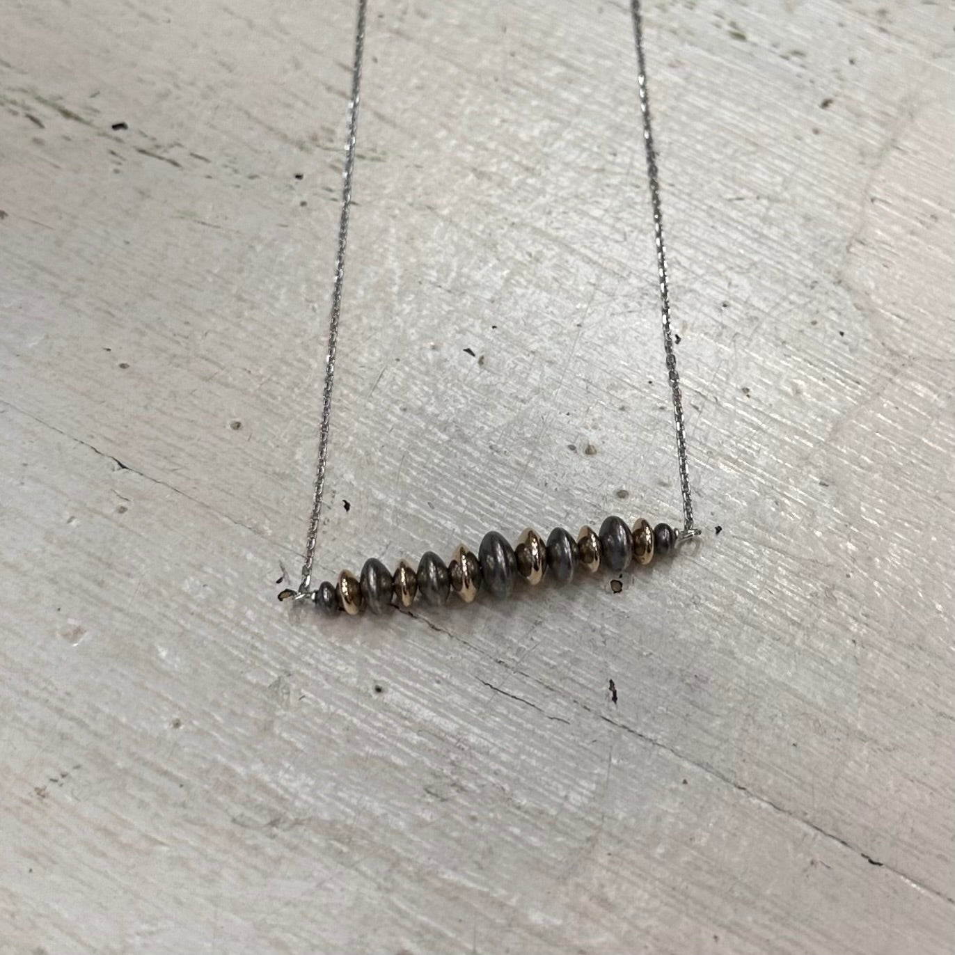 Sterling Saucer Pearl Bead & Gold Saucer Bead Bar Necklace