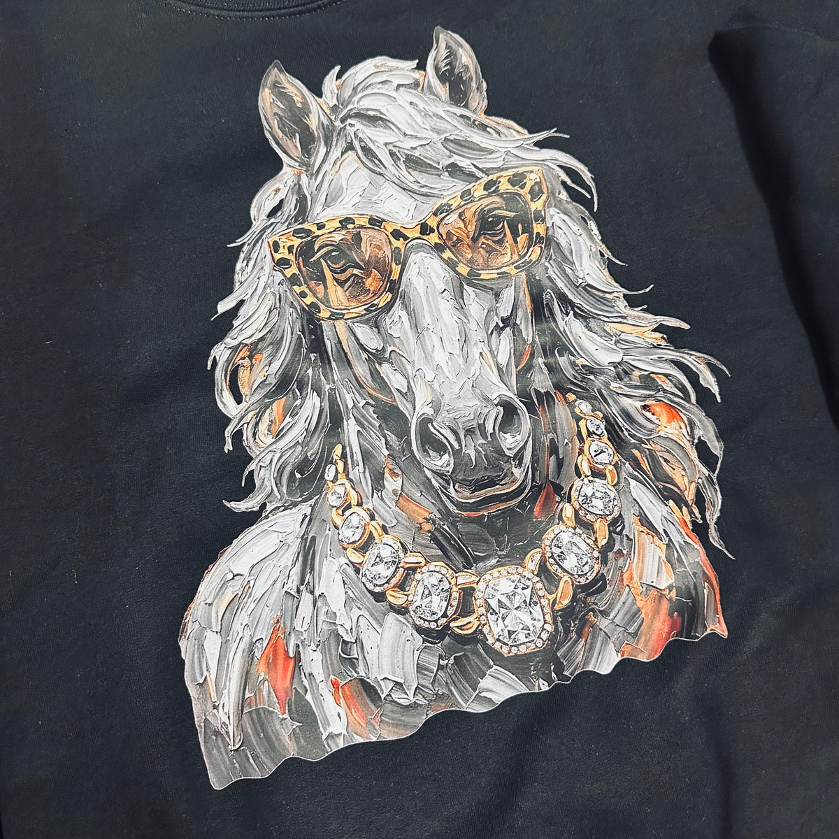 Gray Glam Horse Black Sweatshirt