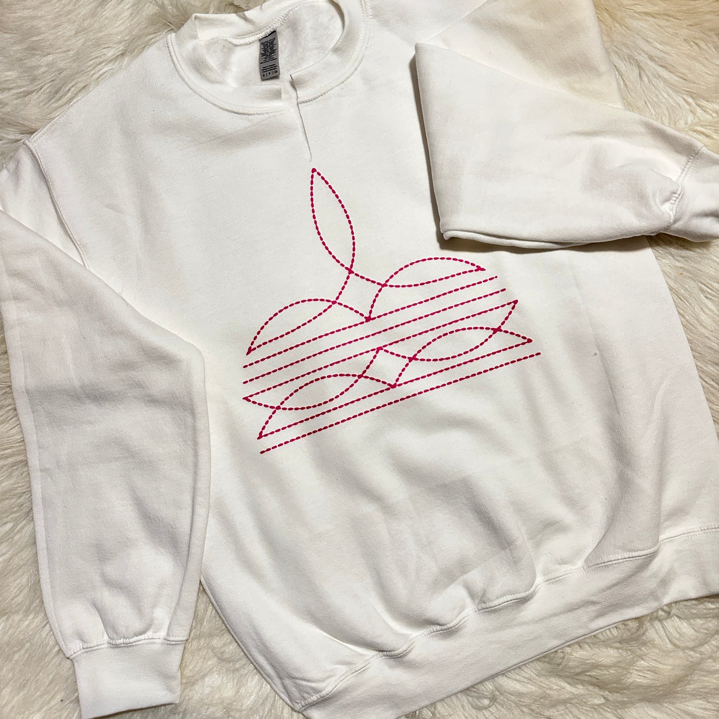 Hot Pink Western Boot Stitch White Sweatshirt