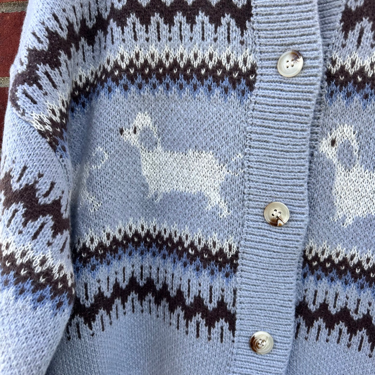 Light Blue Dog Pattern Cardigan Sweater