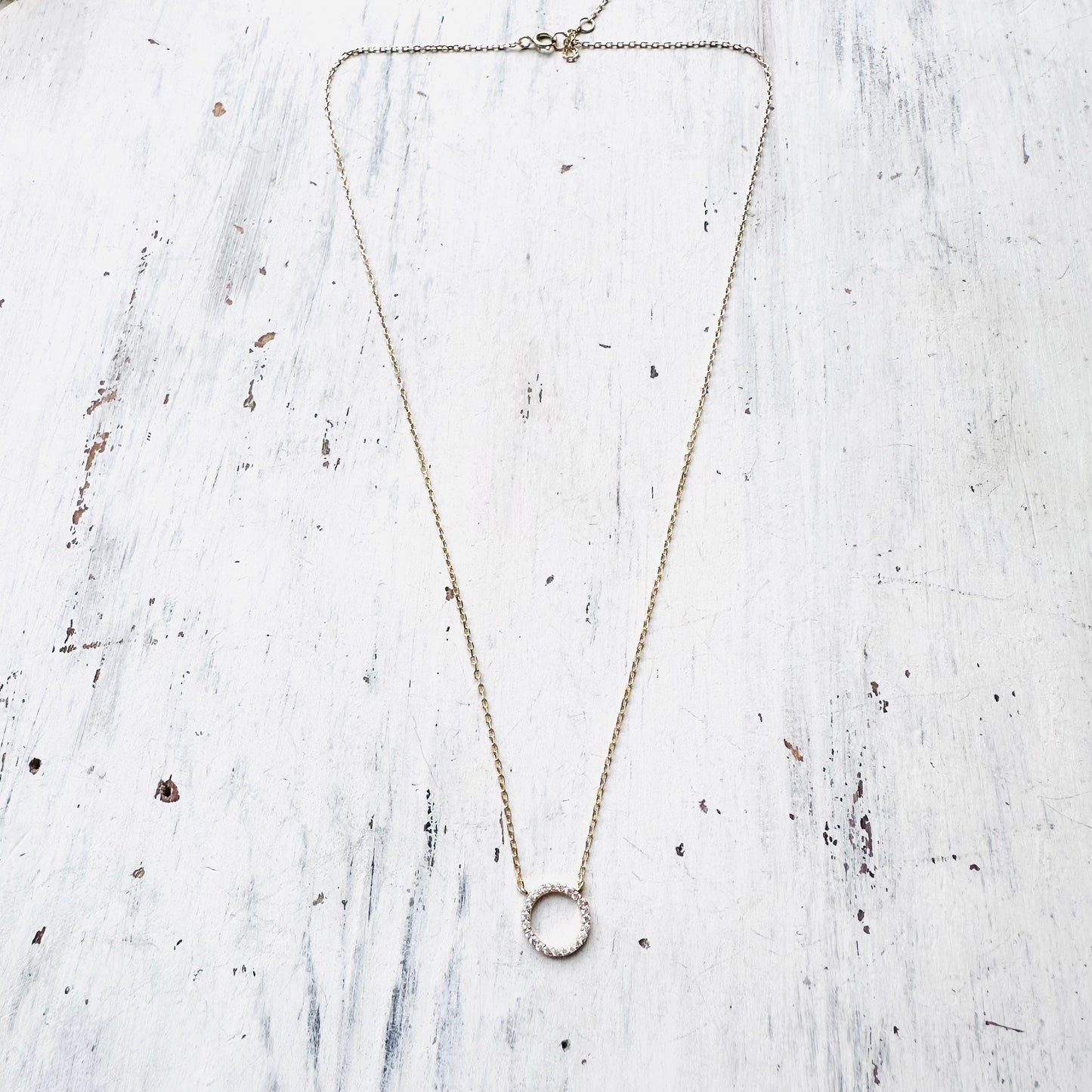 16" Circle CZ & Gold Sterling Necklace