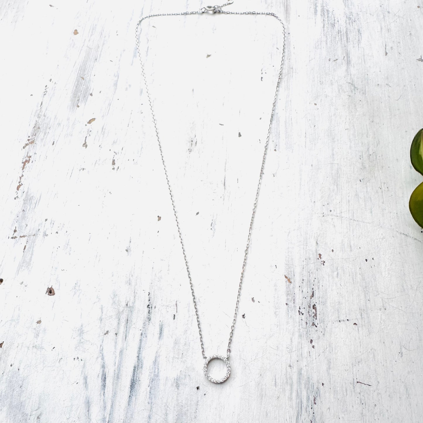 16" Circle CZ & Sterling Necklace