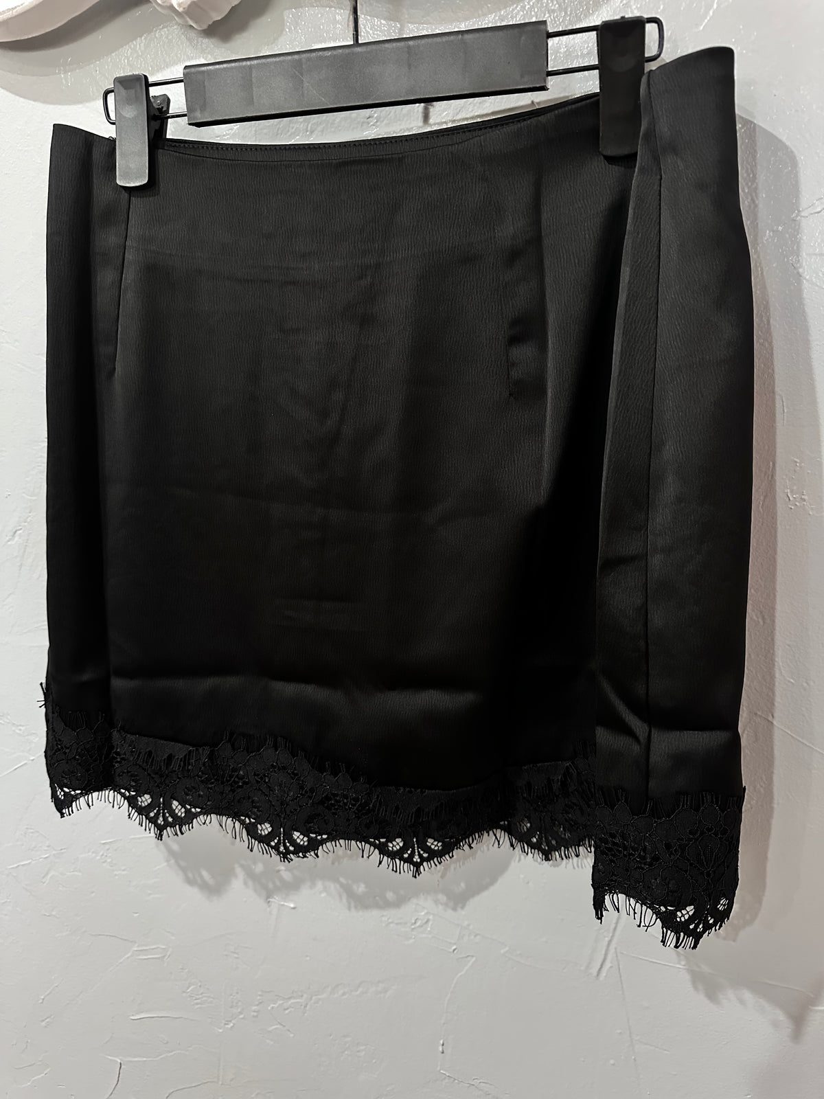 Black Satin Lace Hem Skort