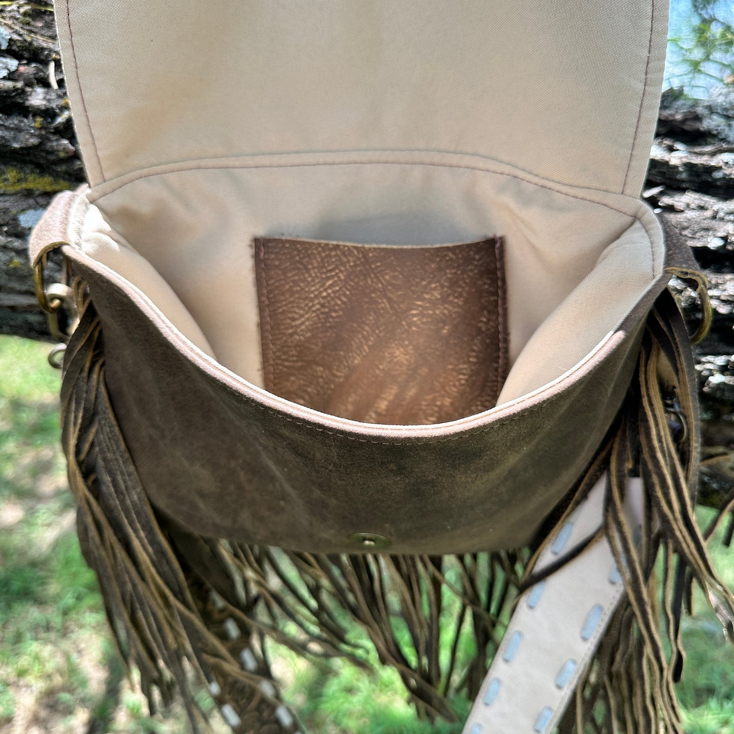 Carolina Boot Stitch Brown Fringed Crossbody Purse