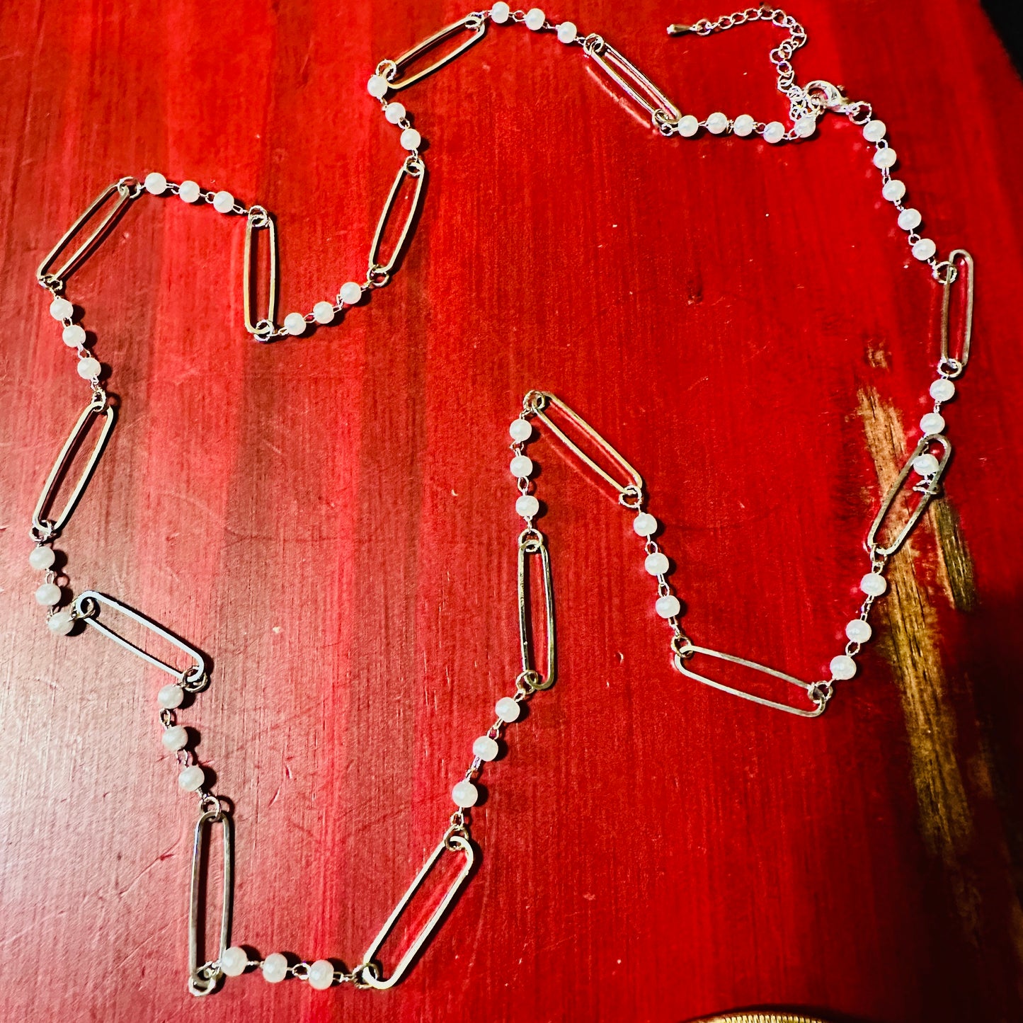 38" Silver & Pearl Beaded Necklace