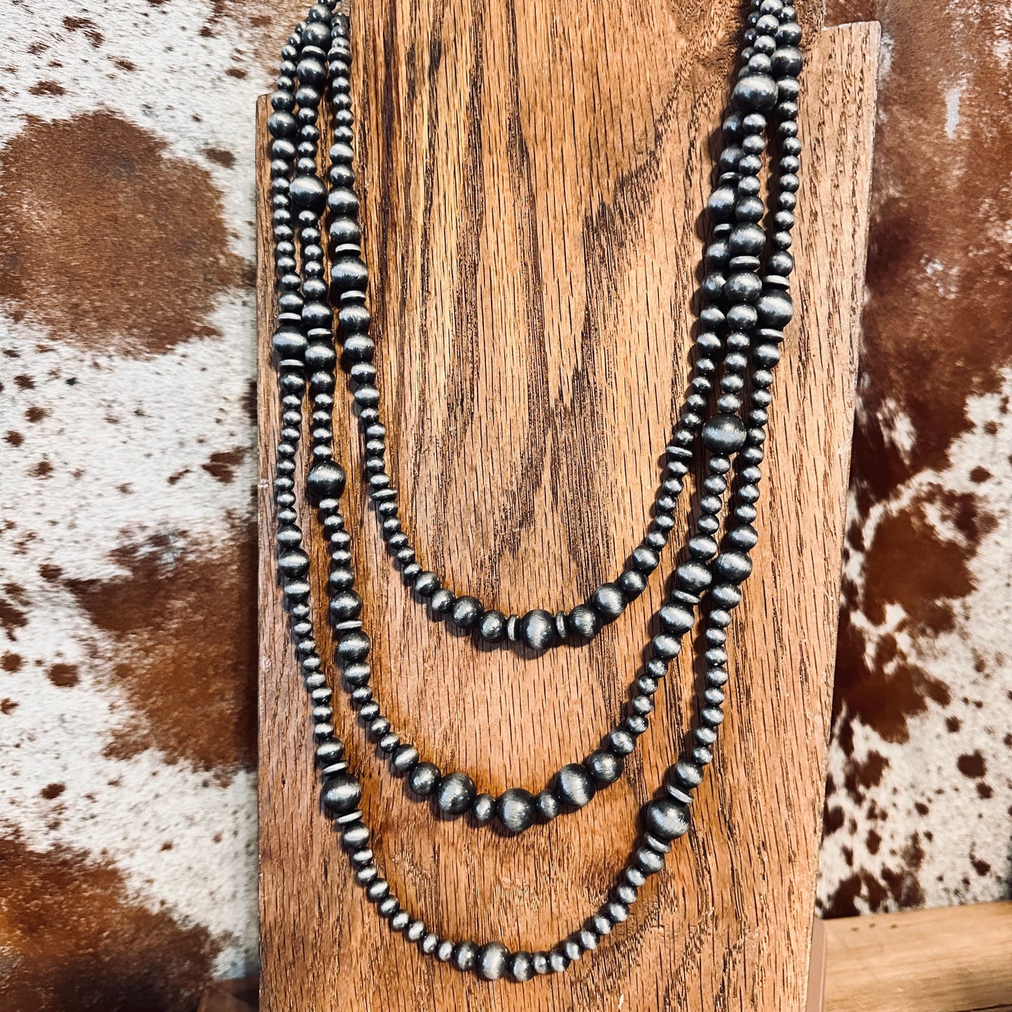 32" Triple Layer Pewter Pearl Necklace