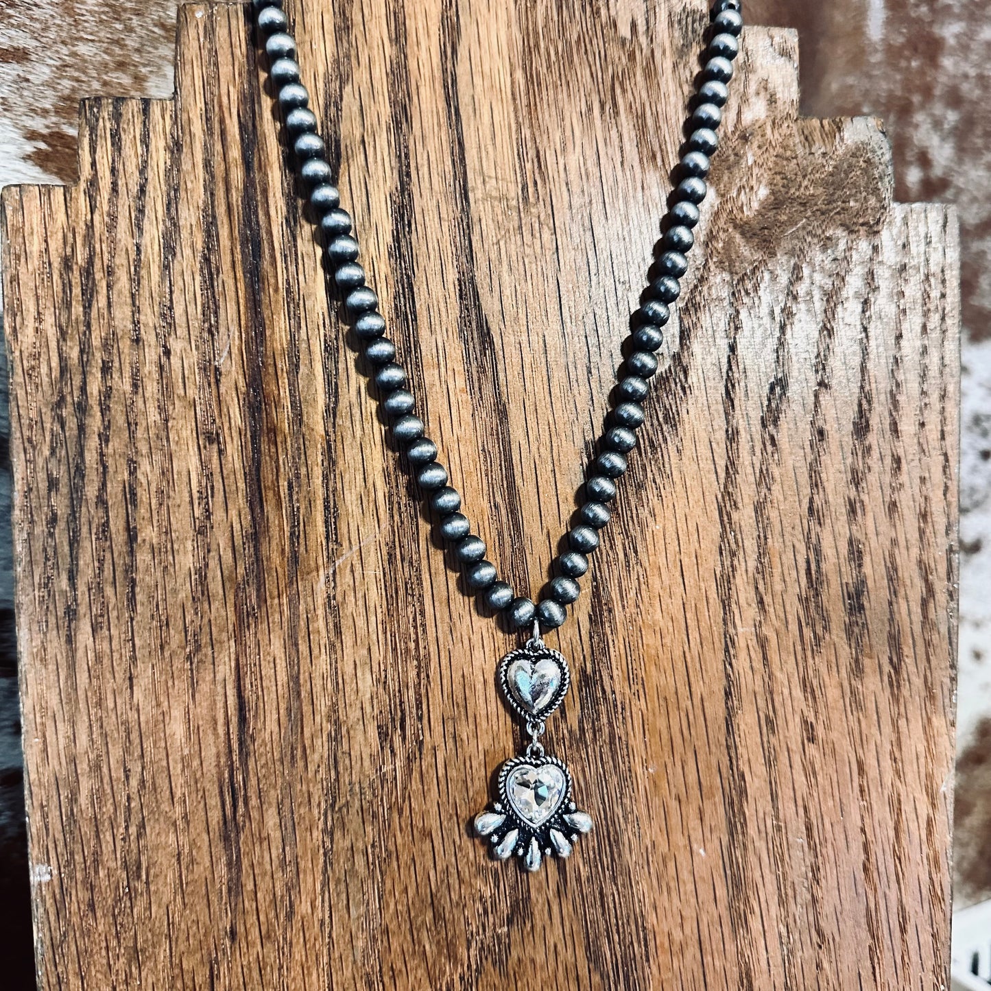 14" Pewter Pearl & Heart Necklace