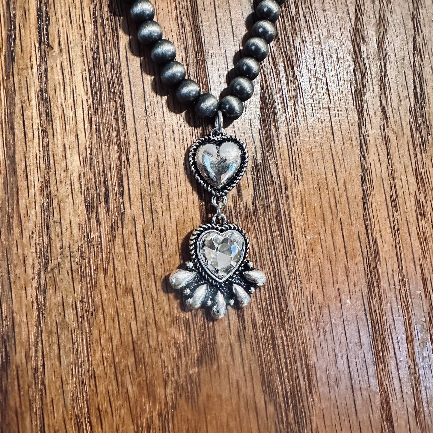 14" Pewter Pearl & Heart Necklace