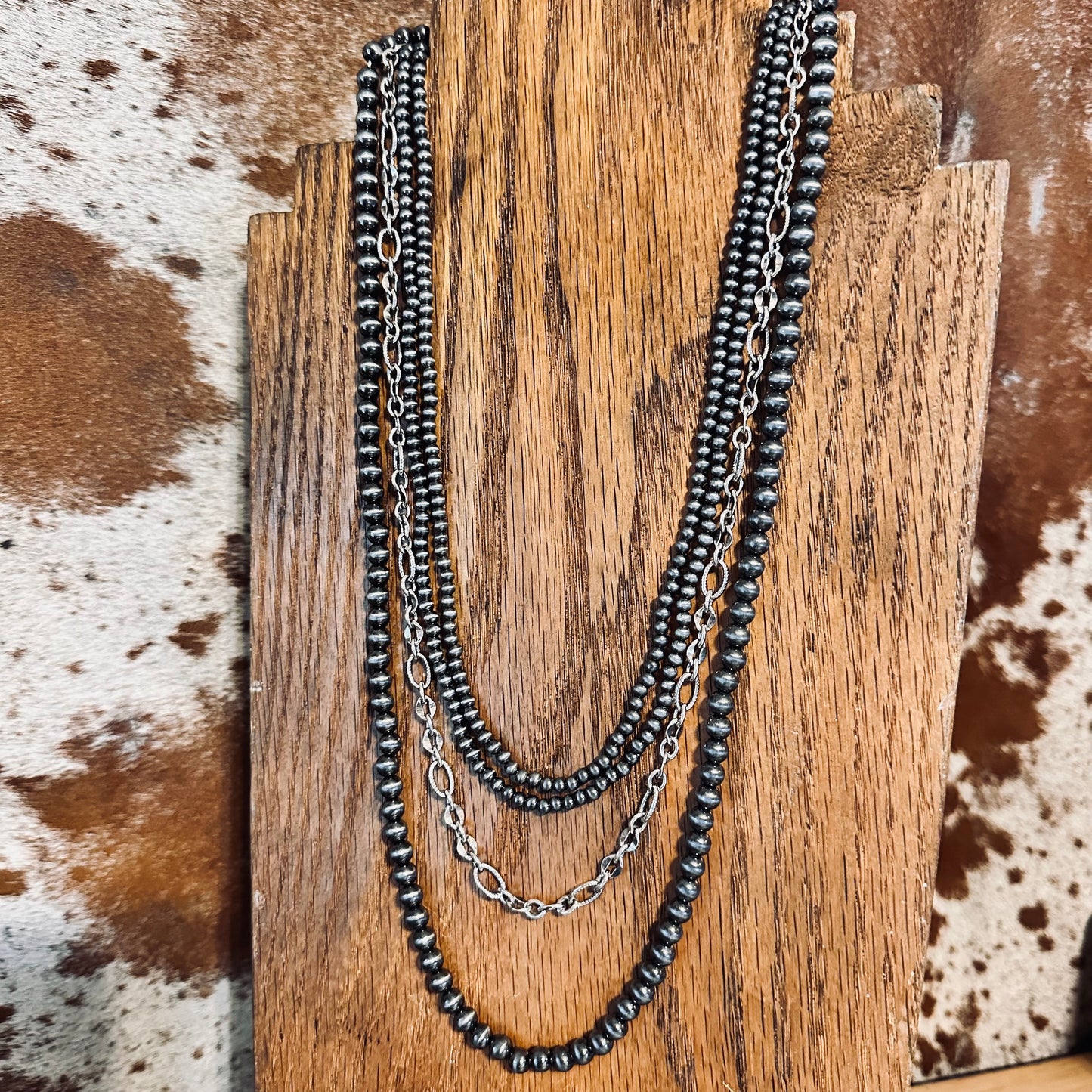 Pewter Pearl & Chain 4 Layer Necklace