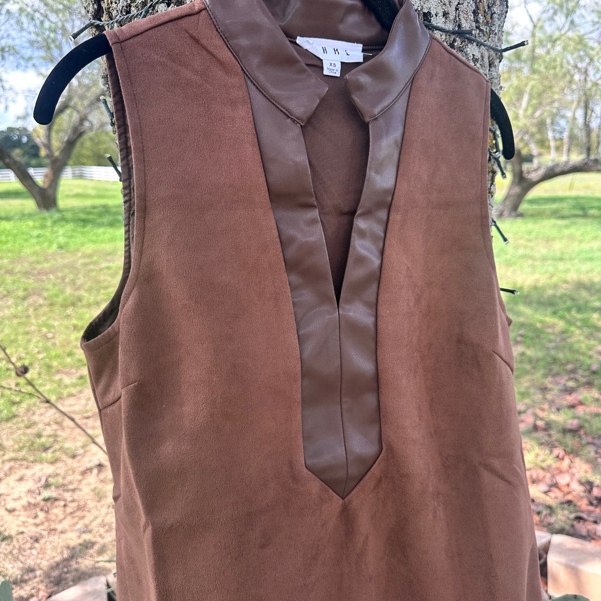 Brown Sleeveless Suede & Leather Dress