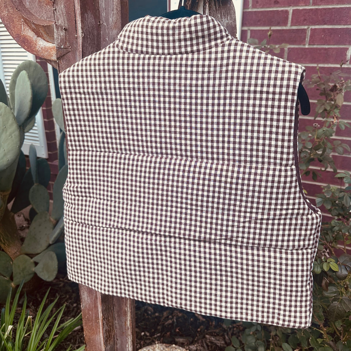 Brown Gingham Puffer Vest