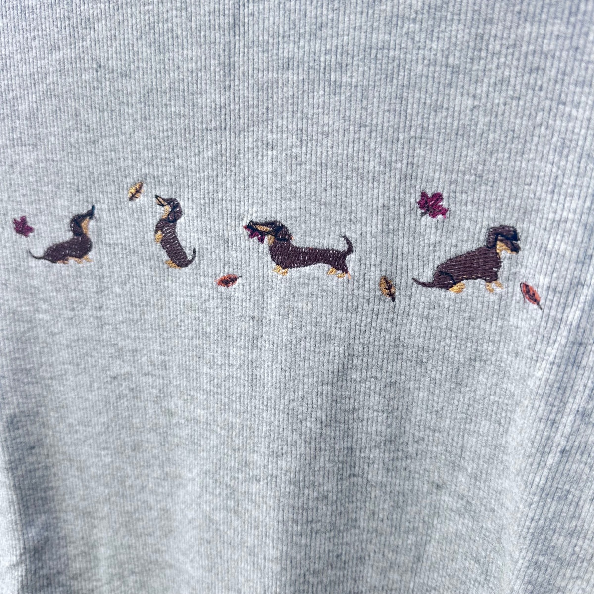 Fall Dachshund Embroidered Ribbed Top