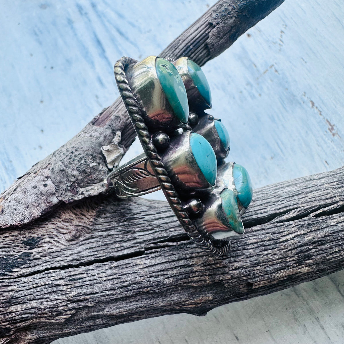 Turquoise Stone Horseshoe Coin Silver Ring