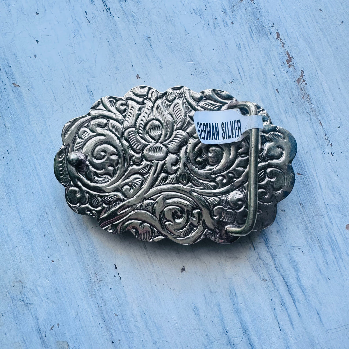 Oval Turquoise & Yellow Coin Silver Belt Buckle