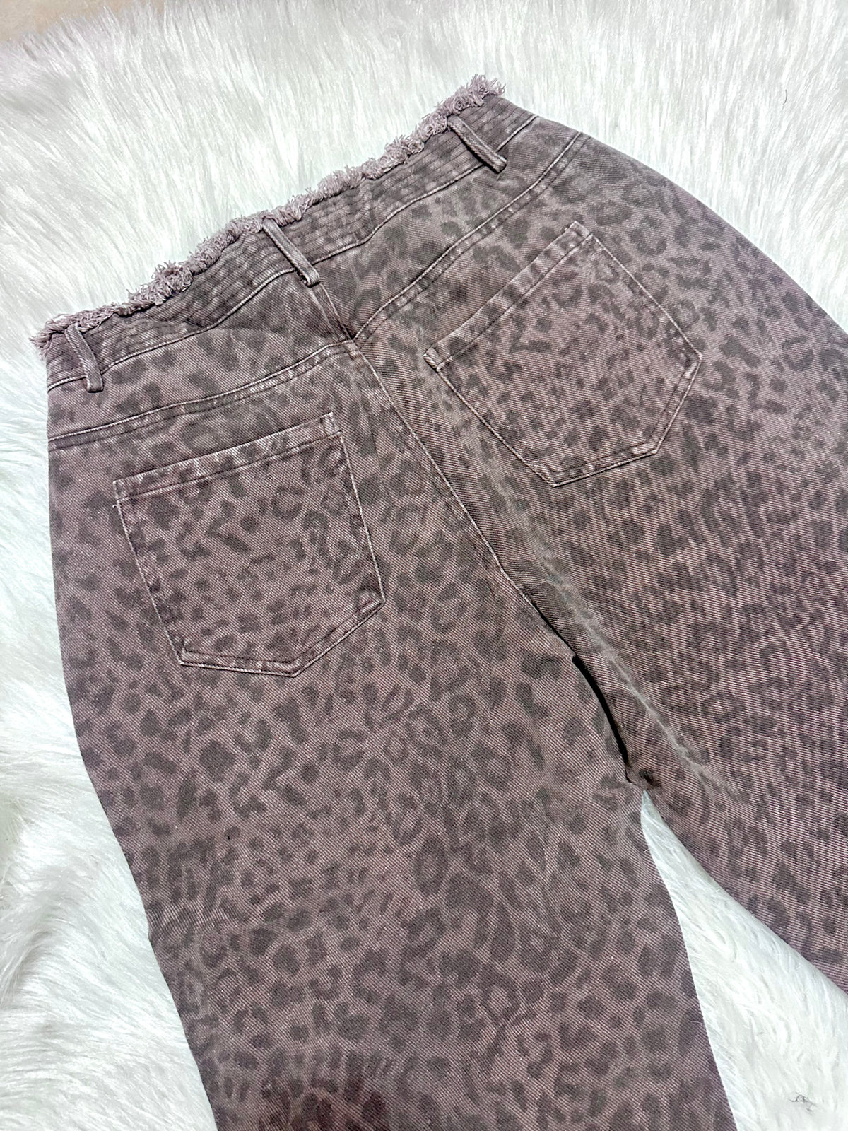 Leopard Waist Tie Raw Edge Jeans