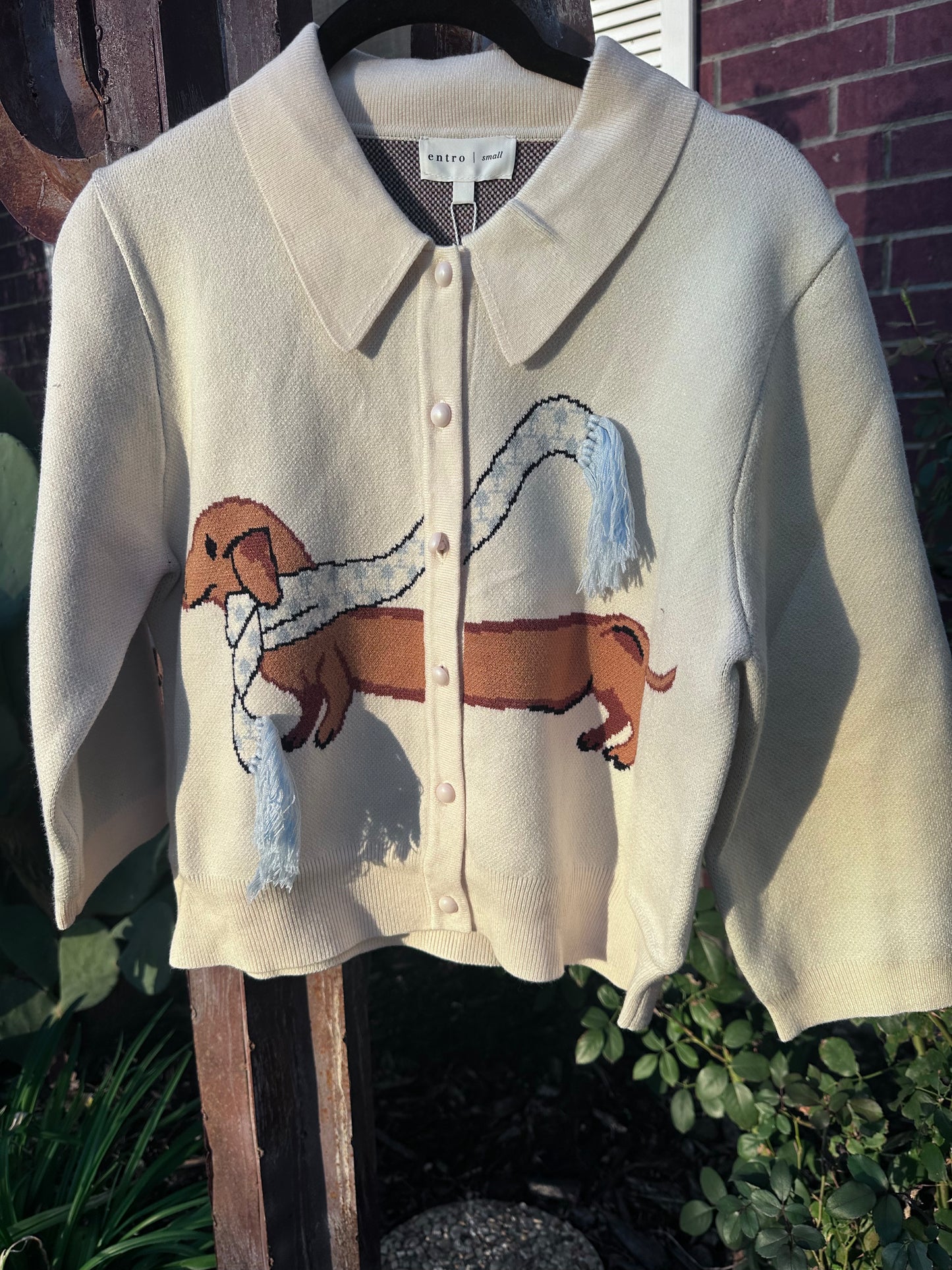 Dachshund & Scarf Ecru Sweater
