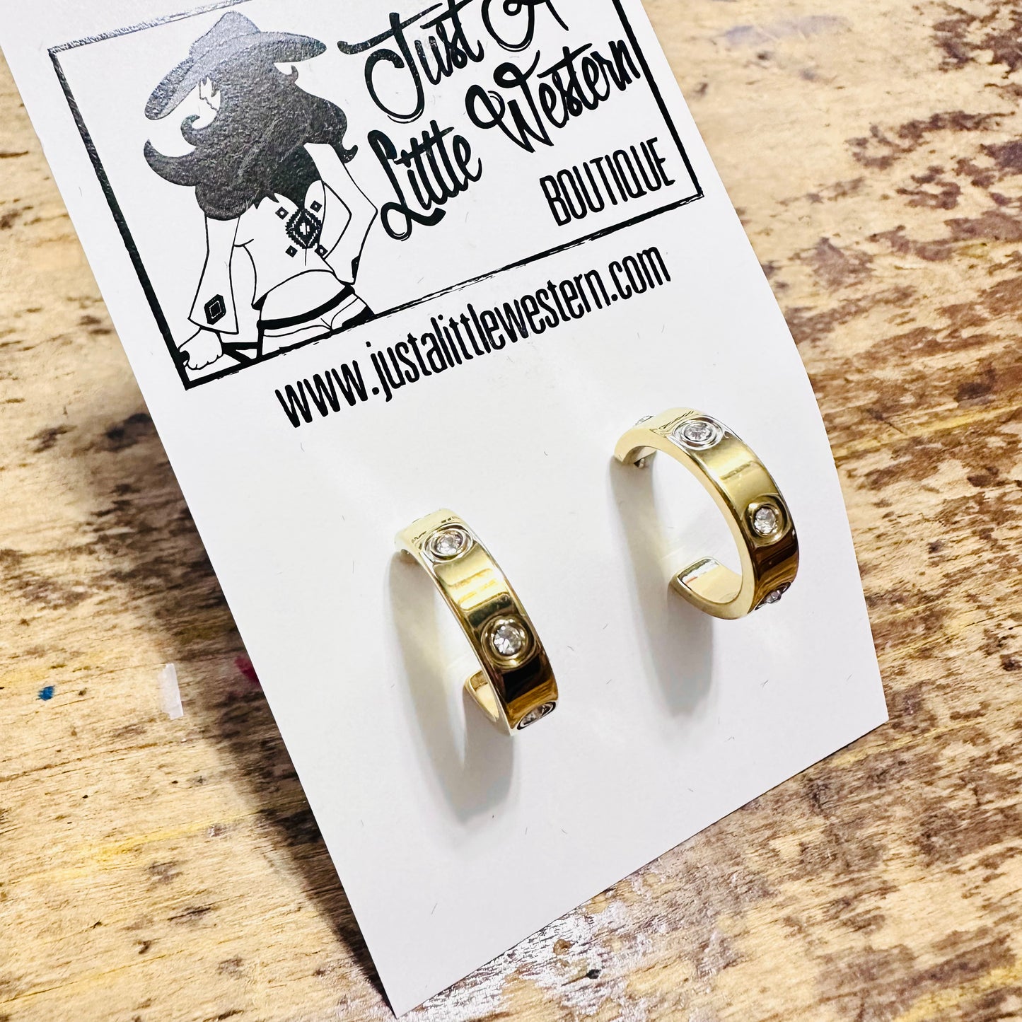 Gold Rhinestone Inset Hoop Earring