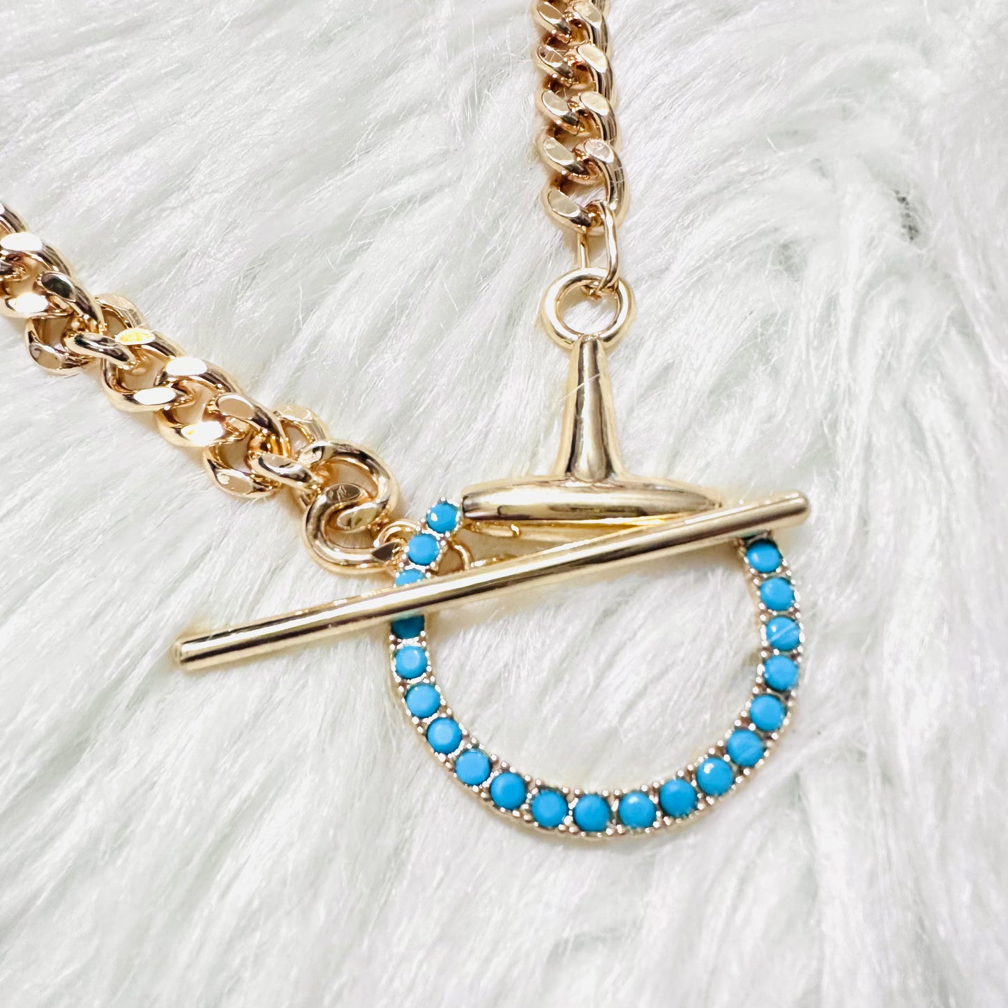 Gold & Turquoise Toggle Bit Curb Chain Necklace