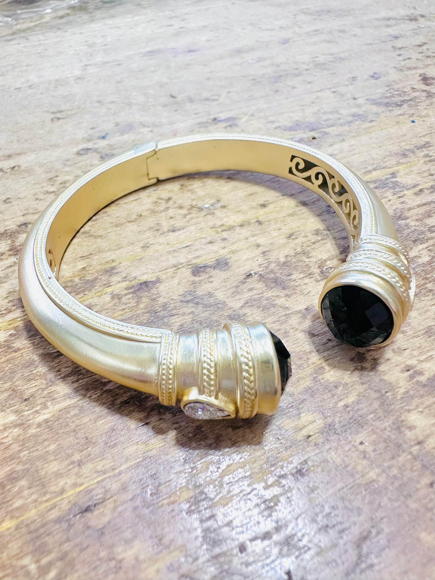 Matte Gold & Black Stone Hinge Bracelet