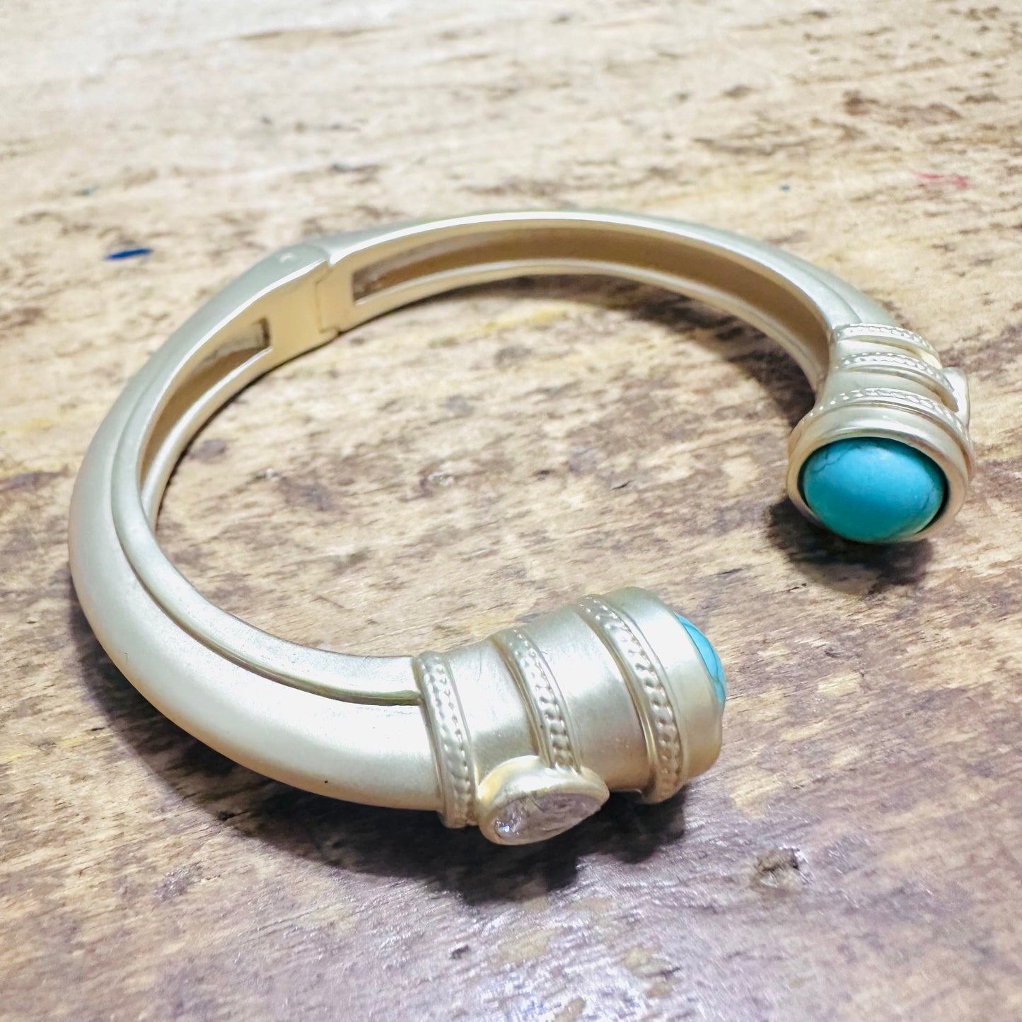 Matte Gold & Turquoise Stone Hinge Bracelet