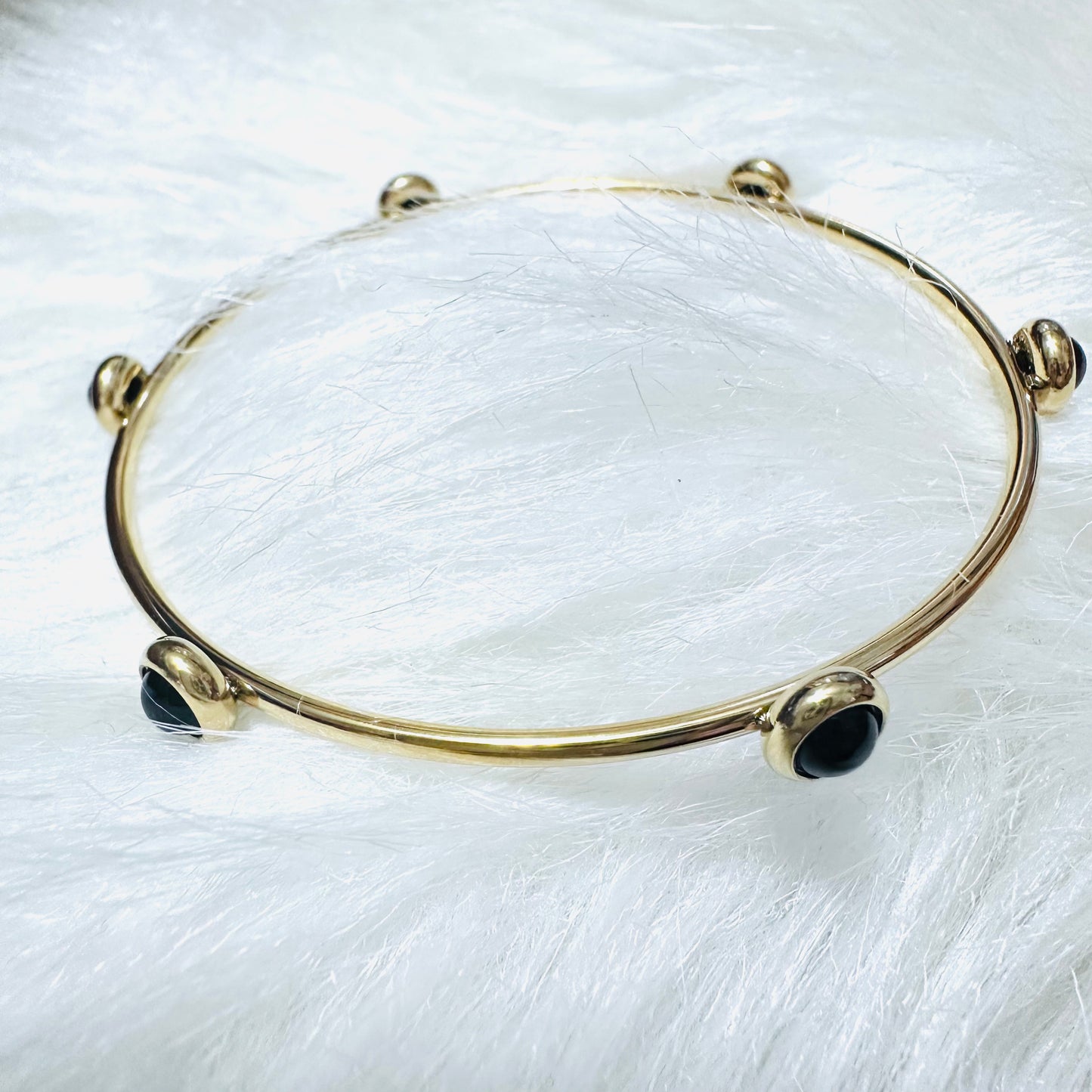 Gold & Black Stone Dot Bangle Bracelet