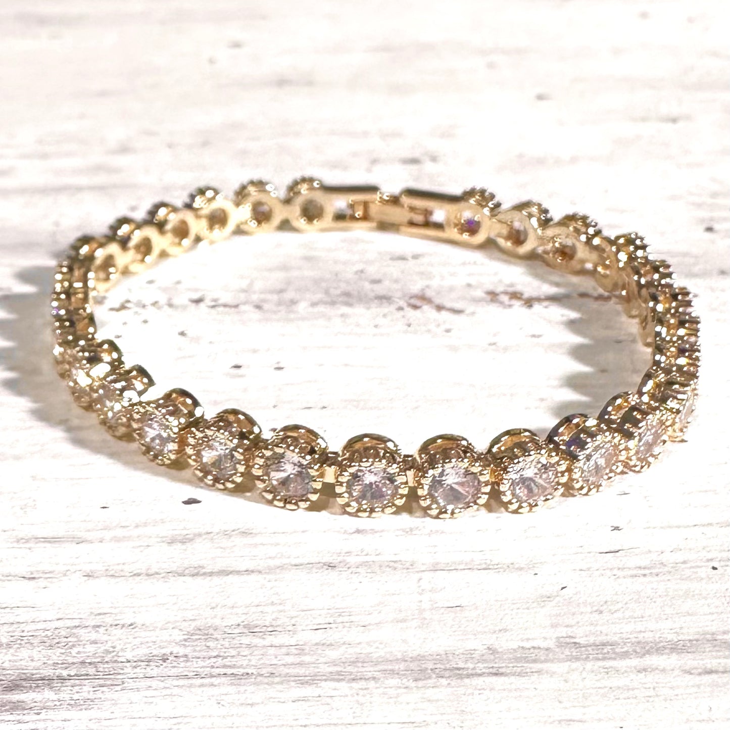 Gold Round CZ Beaded Tennis Bracelet