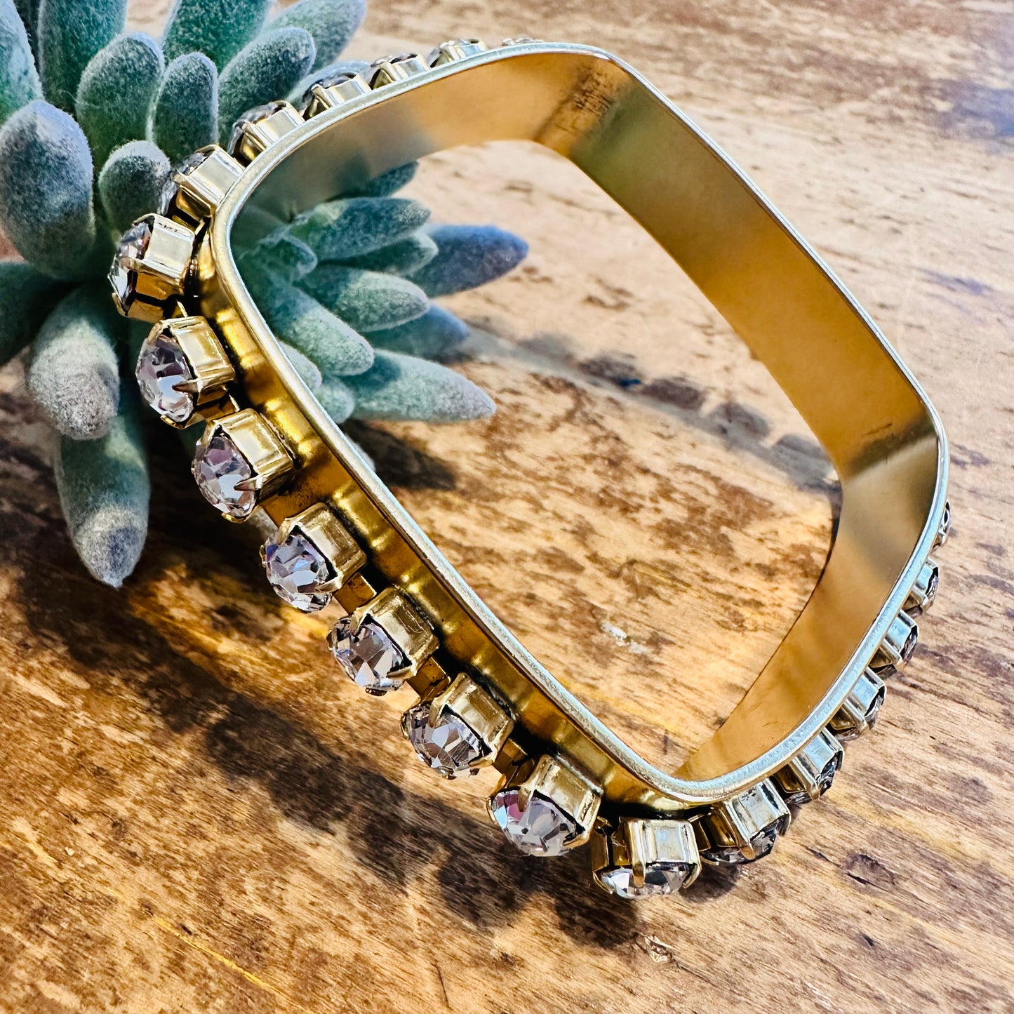 Yochi NY Gold & Rhinestone Square Bangle Bracelet