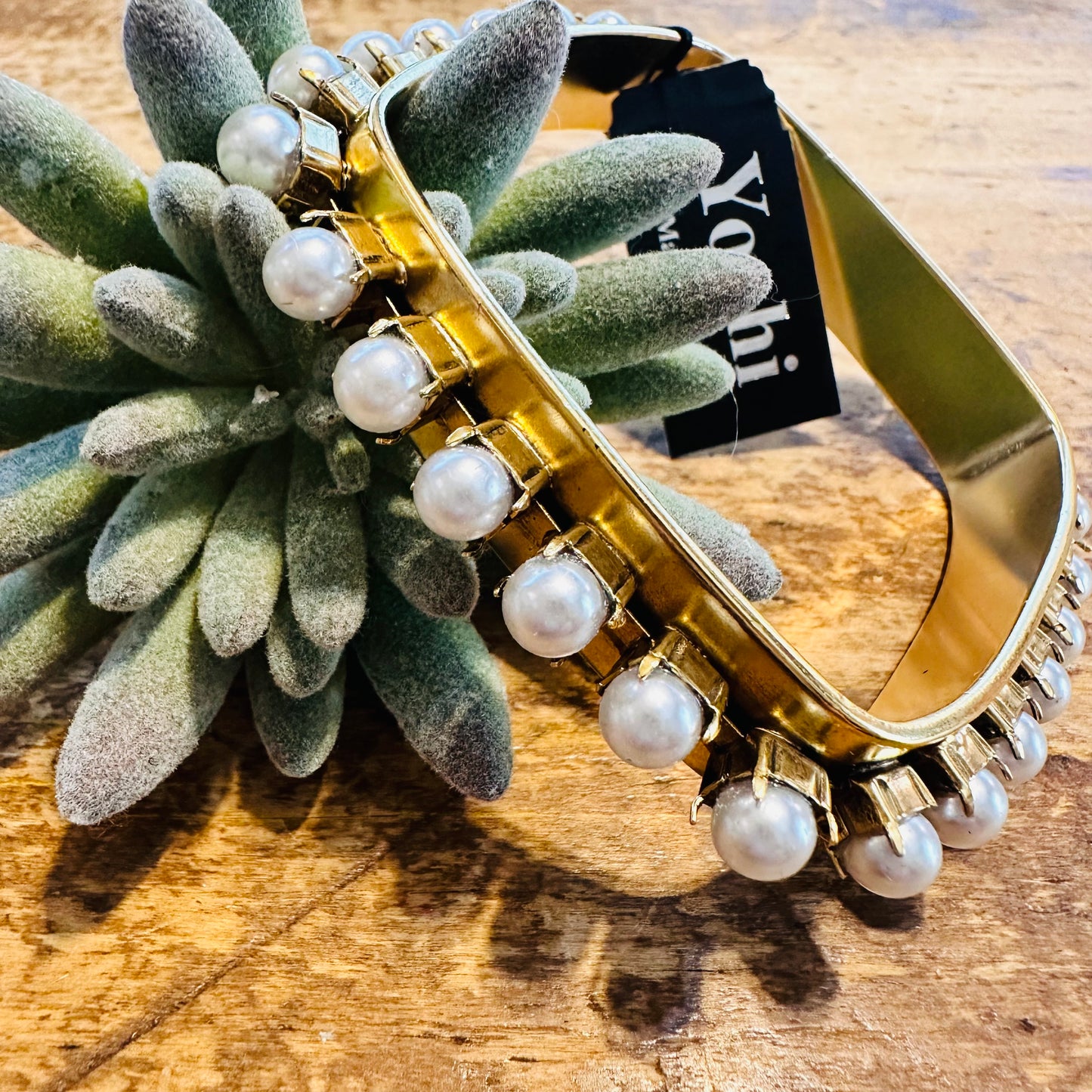 Yochi NY Gold & Pearl Square Bangle Bracelet