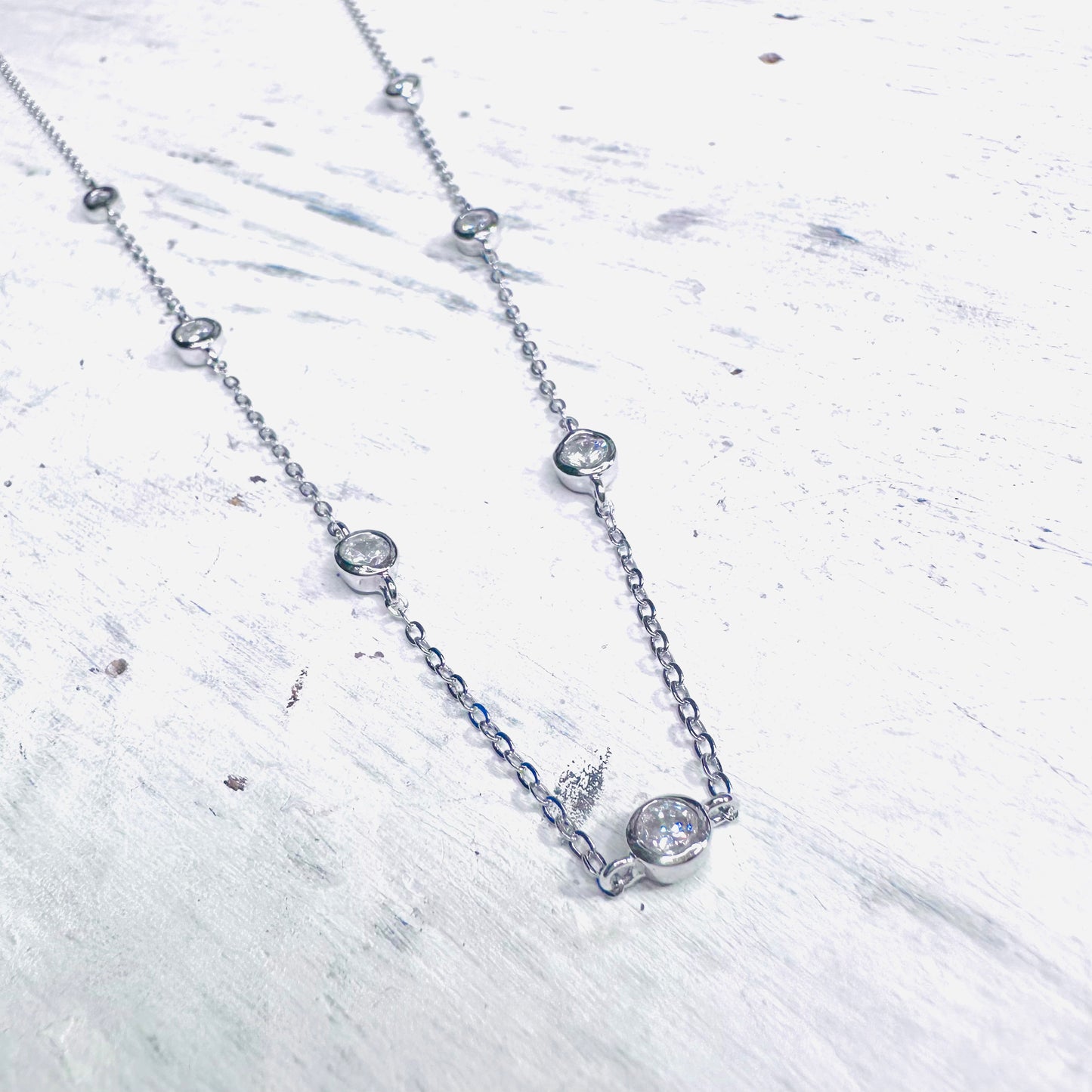 16" Sterling & CZ Station Necklace
