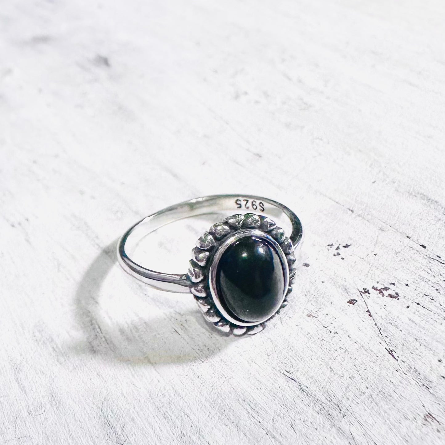 Sterling Oval Black Stone Ring
