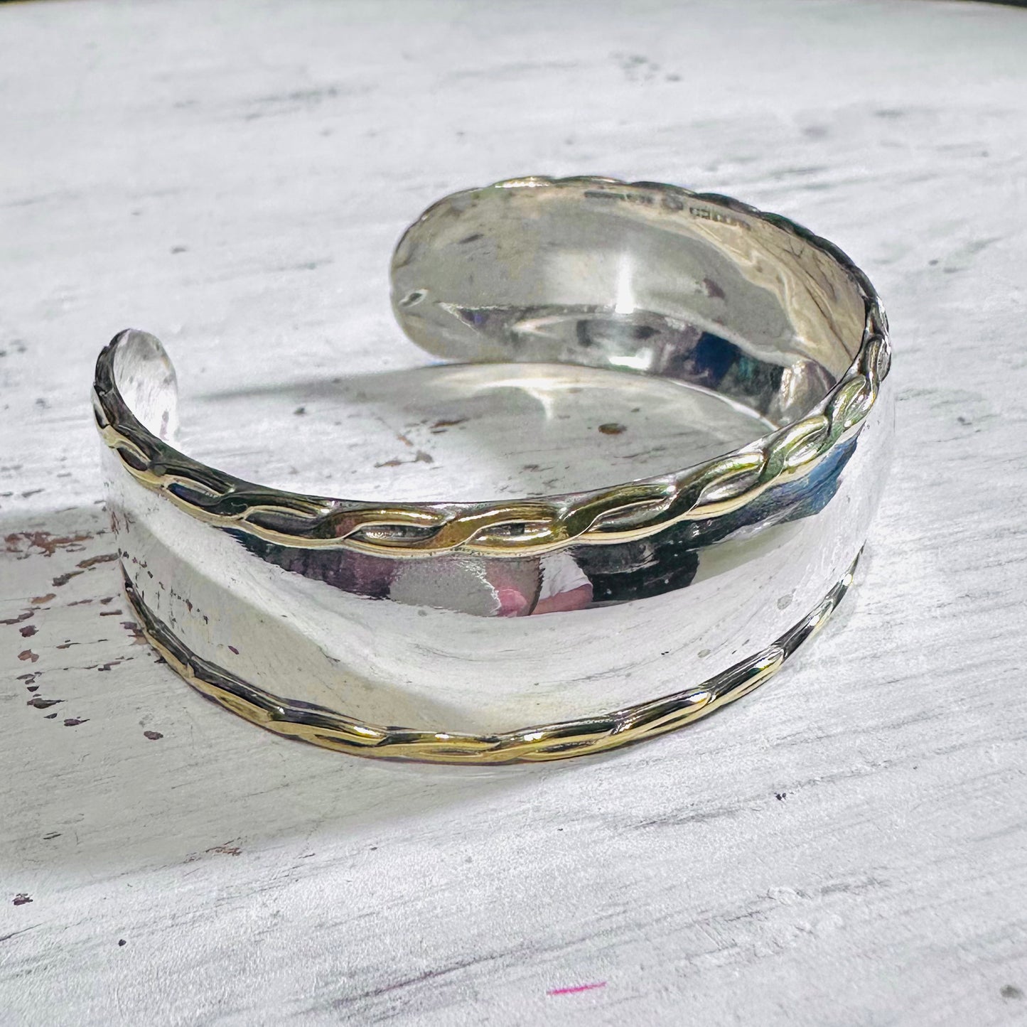 Sterling Cuff with Gold Rope Edge