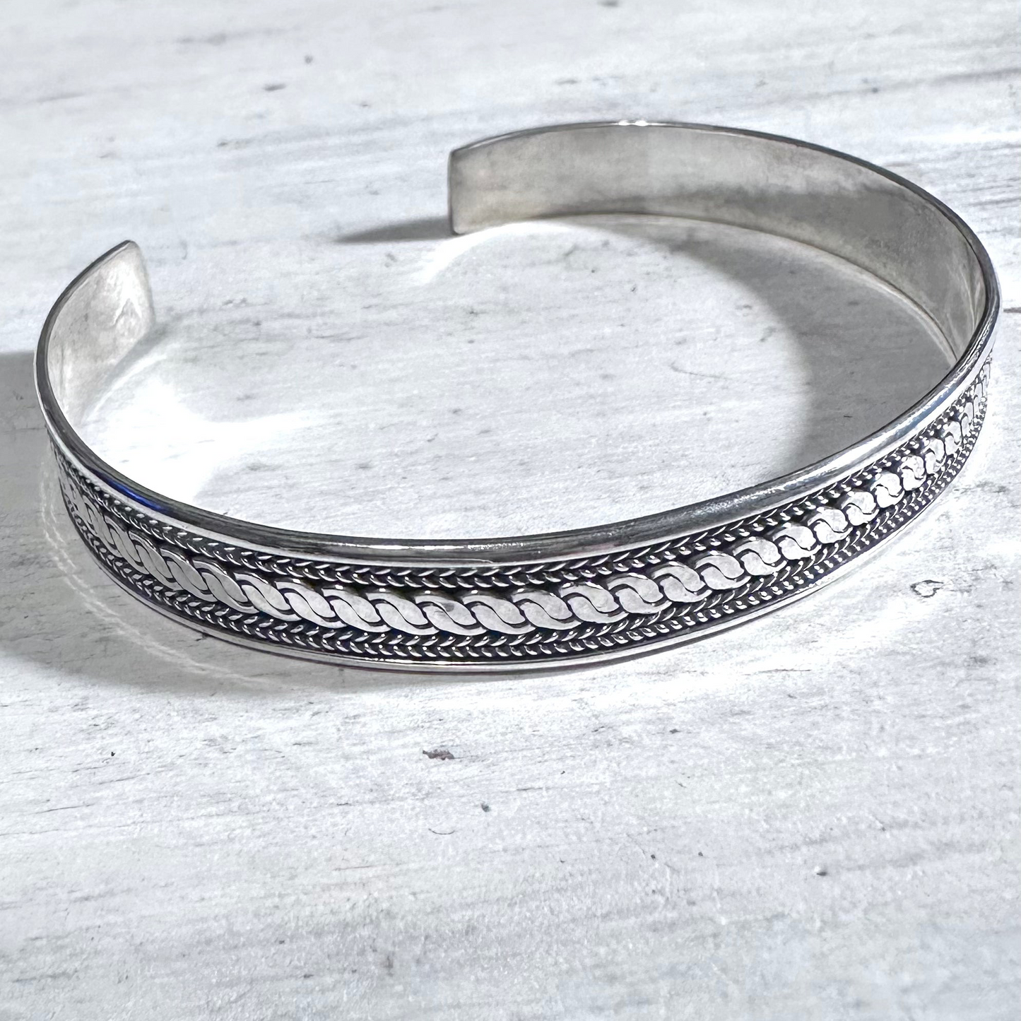 Sterling Twist Rope Textured Cuff Bracelet