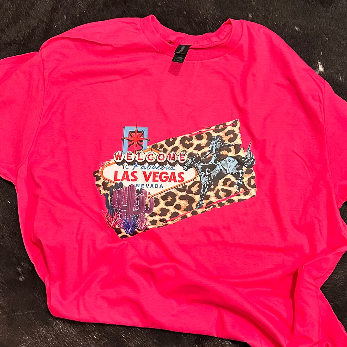 Hot Pink Tee with Leopard Las Vegas Sign